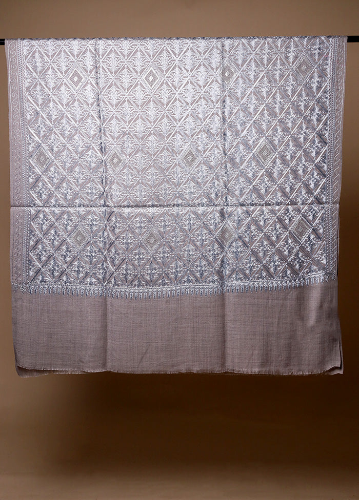 Grey Butta Work With Zari Woven Border Shawl