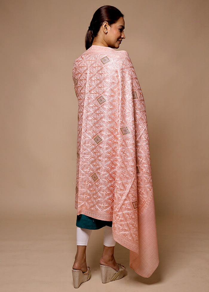 Peach Butta Work With Zari Woven Border Shawl