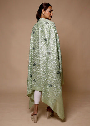 Green Butta Work With Zari Woven Border Shawl