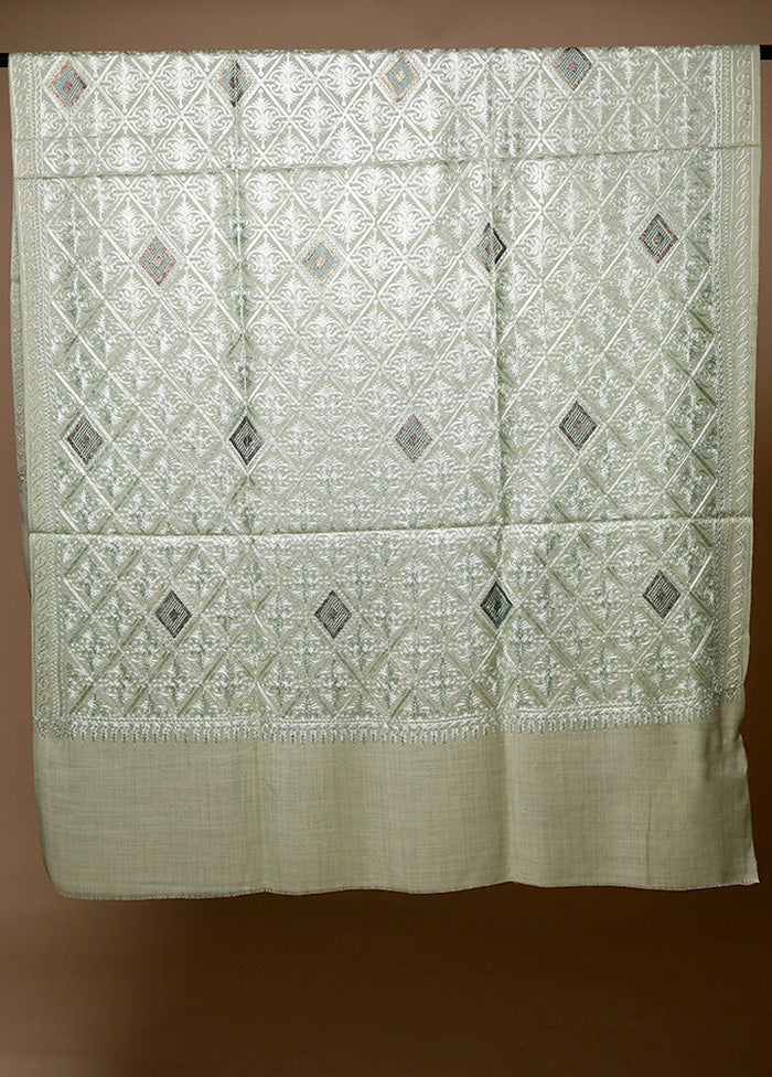 Green Butta Work With Zari Woven Border Shawl