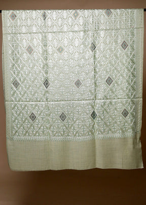 Green Butta Work With Zari Woven Border Shawl