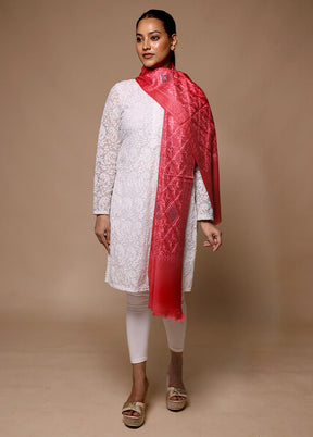 Pink Butta Work With Zari Woven Border Shawl