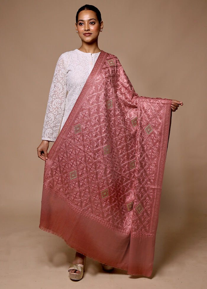 Peach Butta Work With Zari Woven Border Shawl