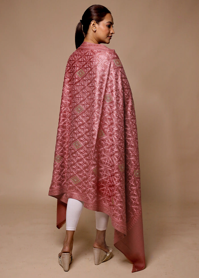 Peach Butta Work With Zari Woven Border Shawl