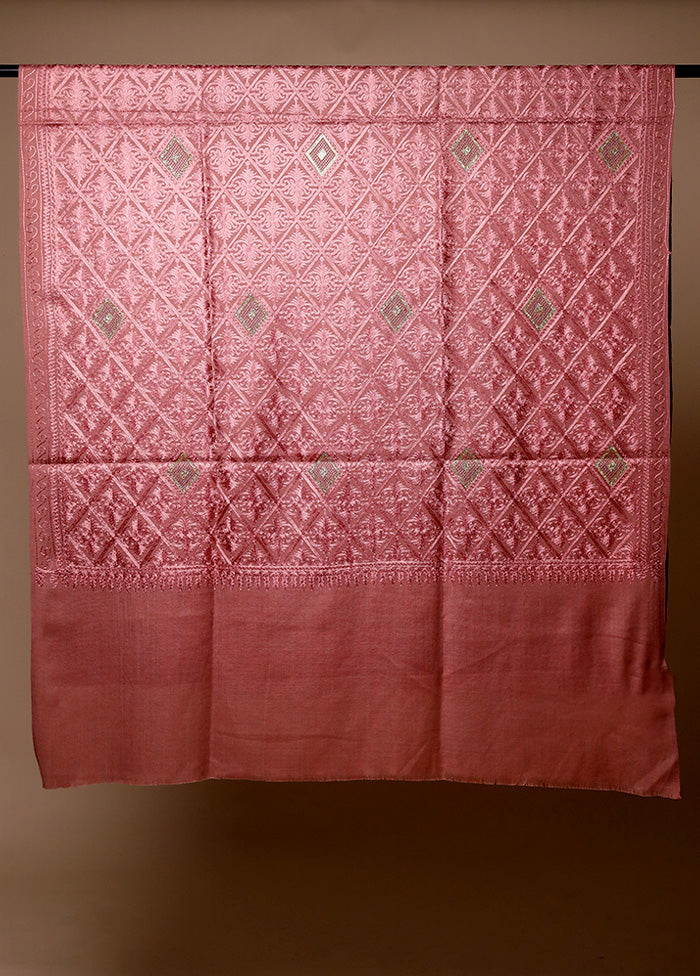 Peach Butta Work With Zari Woven Border Shawl