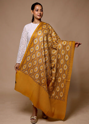 Yellow Butta Work With Zari Woven Border Shawl