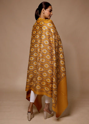 Yellow Butta Work With Zari Woven Border Shawl