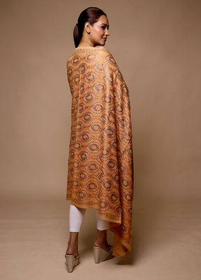 Cream Butta Work With Zari Woven Border Shawl