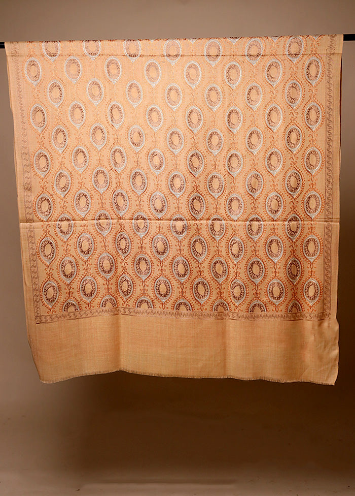 Cream Butta Work With Zari Woven Border Shawl