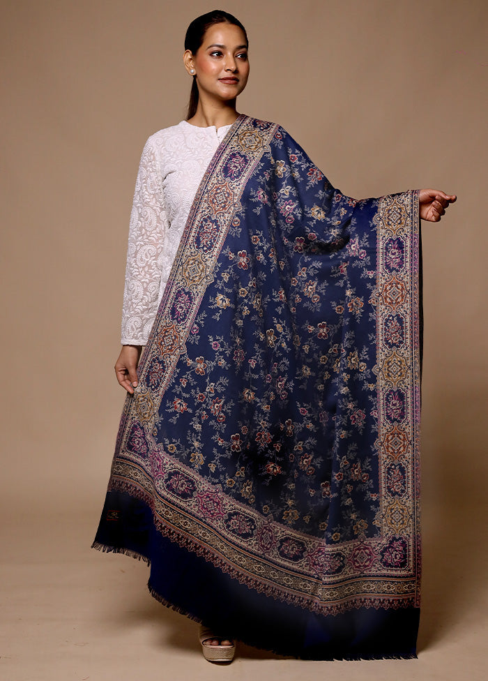 Blue Butta Work With Zari Woven Border Shawl