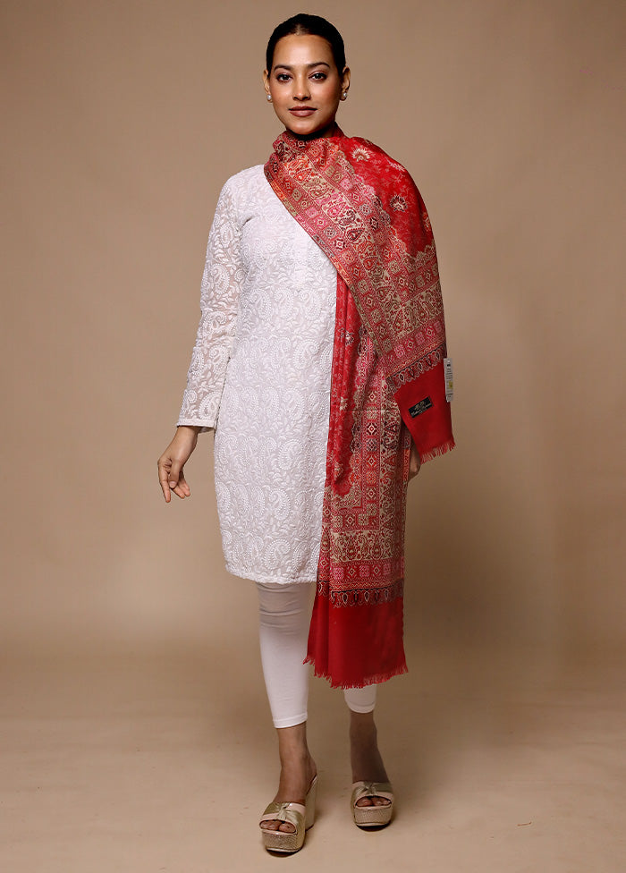 Red Butta Work With Zari Woven Border Shawl