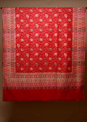 Red Butta Work With Zari Woven Border Shawl