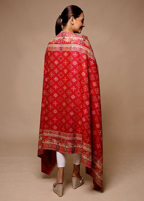 Red Butta Work With Zari Woven Border Shawl