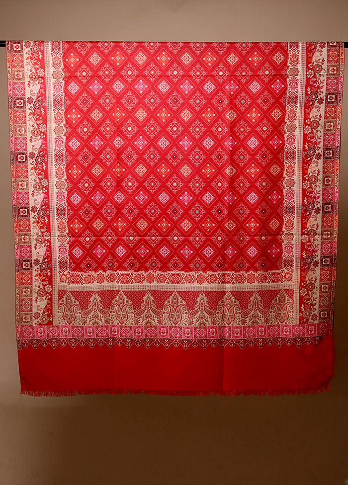 Red Butta Work With Zari Woven Border Shawl