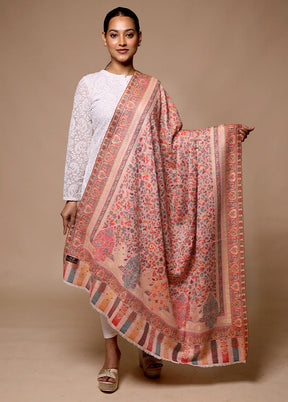 Pink Butta Work With Zari Woven Border Shawl