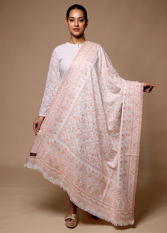 White Butta Work With Zari Woven Border Shawl