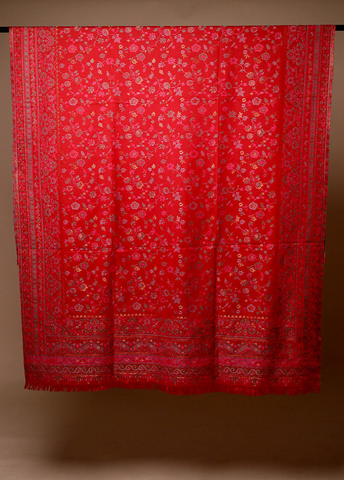 Red Butta Work With Zari Woven Border Shawl