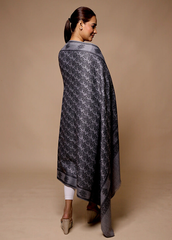 Grey Butta Work With Zari Woven Border Shawl