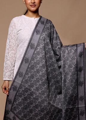 Grey Butta Work With Zari Woven Border Shawl