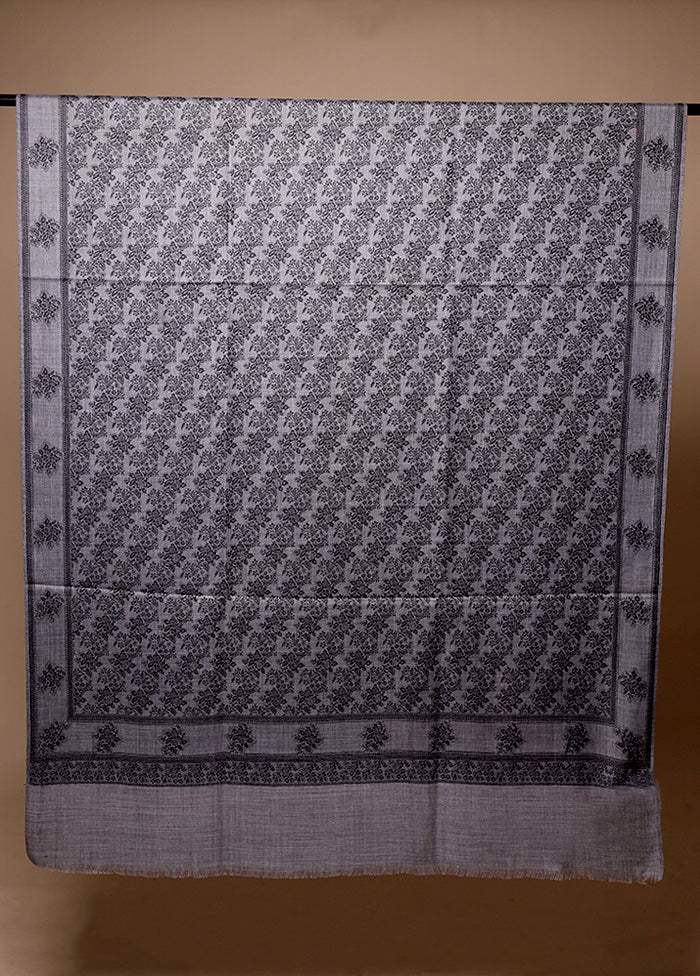 Grey Butta Work With Zari Woven Border Shawl