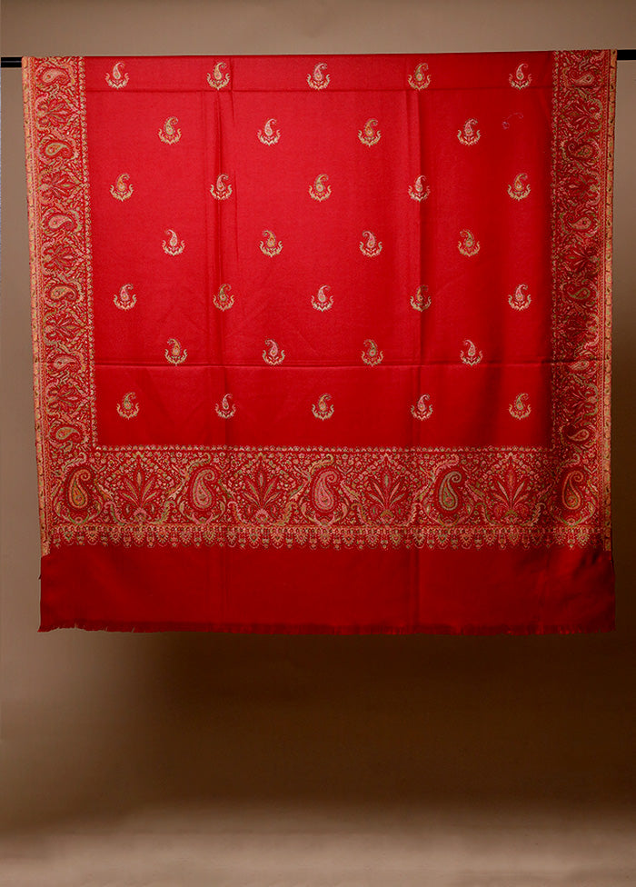 Red Butta Work With Zari Woven Border Shawl