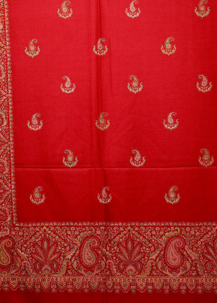 Red Butta Work With Zari Woven Border Shawl