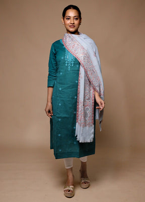 Blue Butta Work With Zari Woven Border Shawl