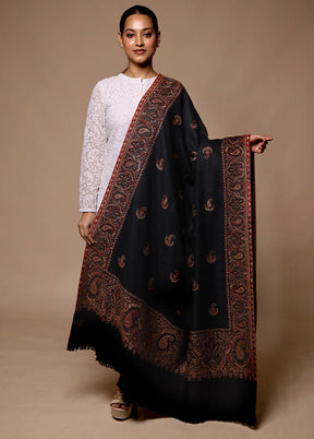 Black Butta Work With Zari Woven Border Shawl