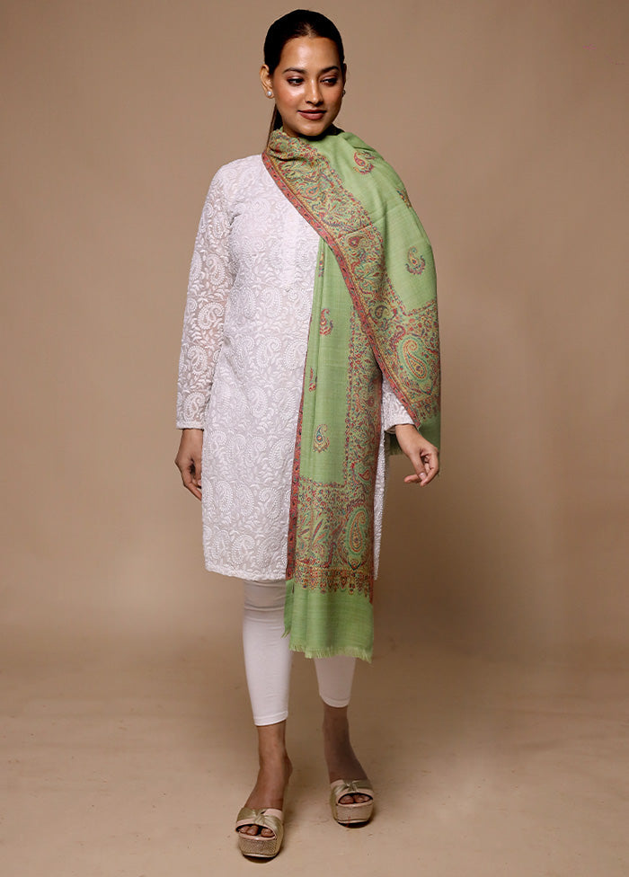 Green Butta Work With Zari Woven Border Shawl