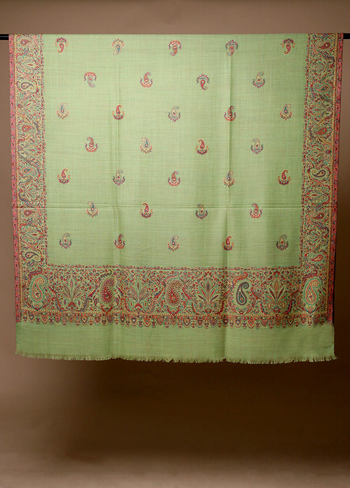 Green Butta Work With Zari Woven Border Shawl