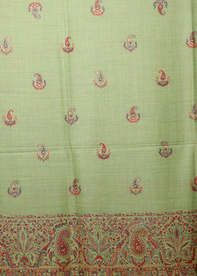 Green Butta Work With Zari Woven Border Shawl