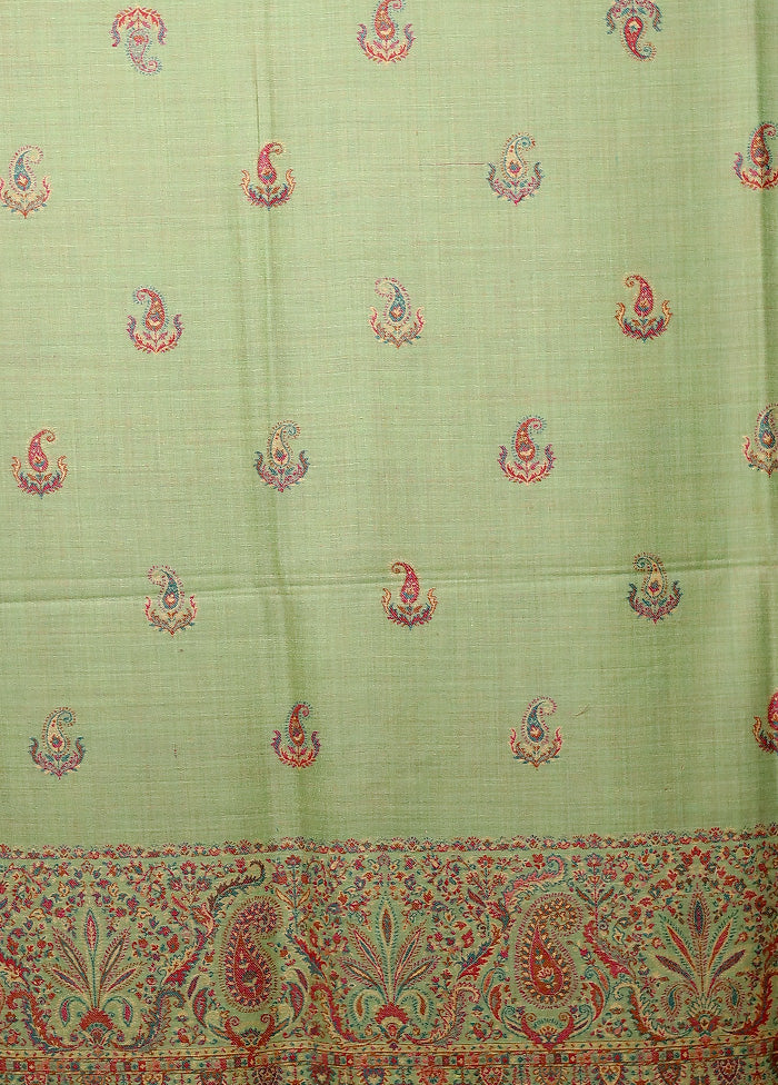 Green Butta Work With Zari Woven Border Shawl