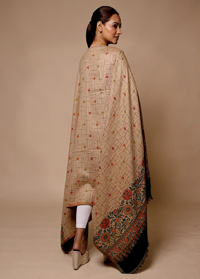 Cream Butta Work With Zari Woven Border Shawl