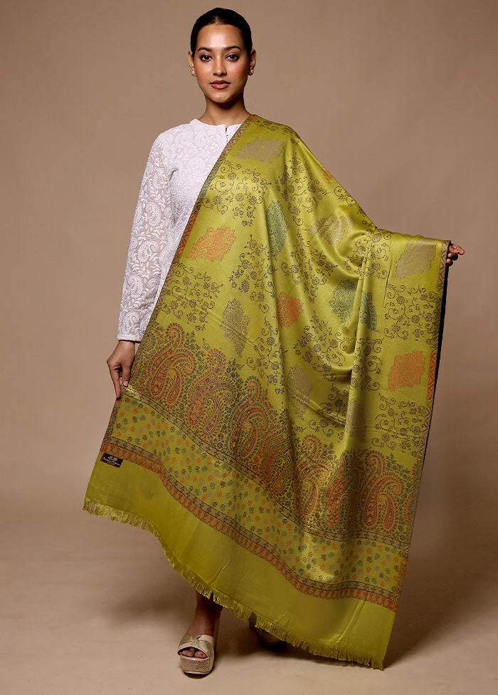 Green Butta Work With Zari Woven Border Shawl