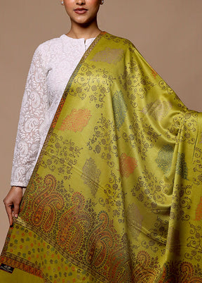 Green Butta Work With Zari Woven Border Shawl