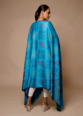 Blue Butta Work With Zari Woven Border Shawl