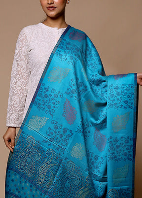 Blue Butta Work With Zari Woven Border Shawl