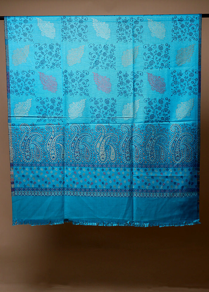 Blue Butta Work With Zari Woven Border Shawl