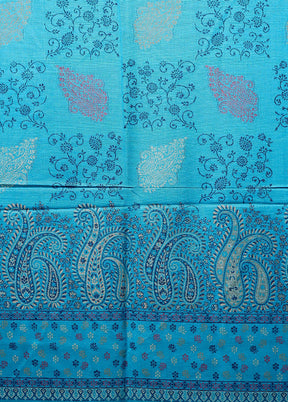 Blue Butta Work With Zari Woven Border Shawl