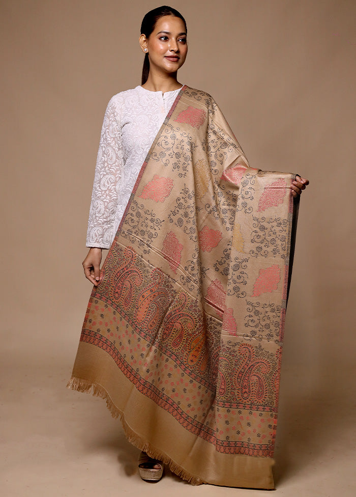 Cream Butta Work With Zari Woven Border Shawl