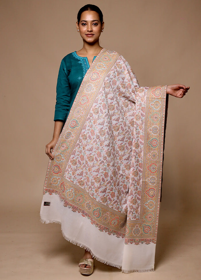 Cream Butta Work With Zari Woven Border Shawl