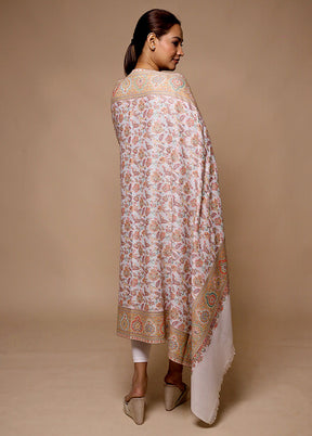 Cream Butta Work With Zari Woven Border Shawl