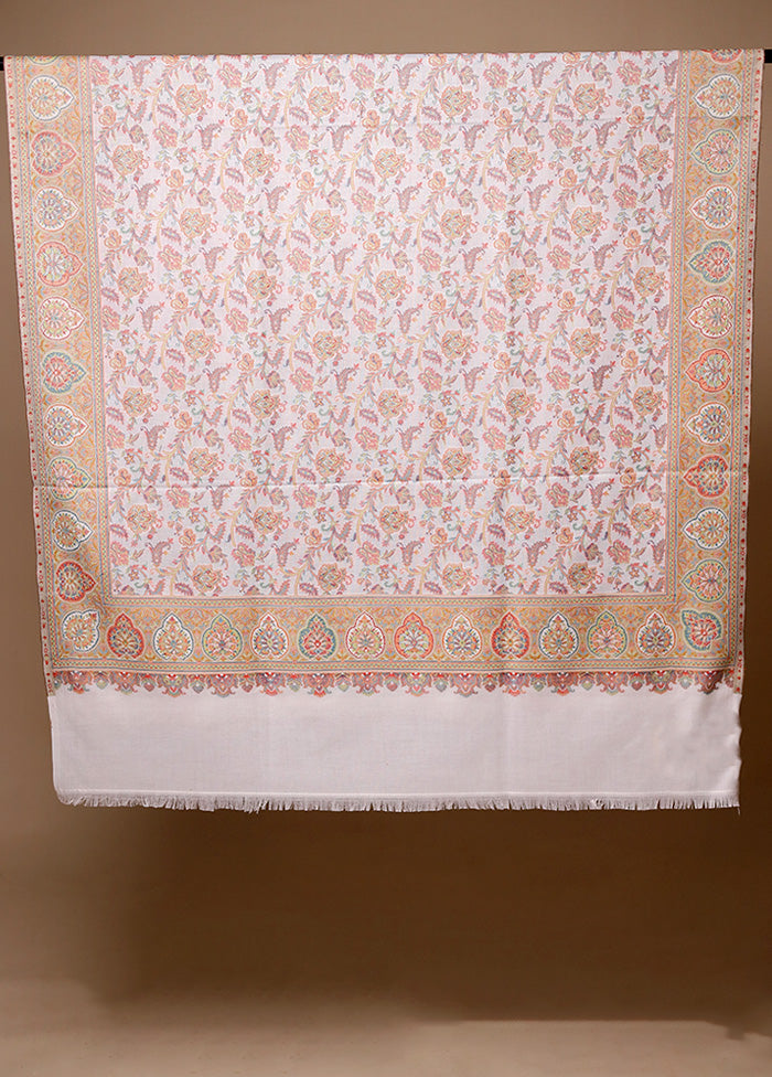 Cream Butta Work With Zari Woven Border Shawl