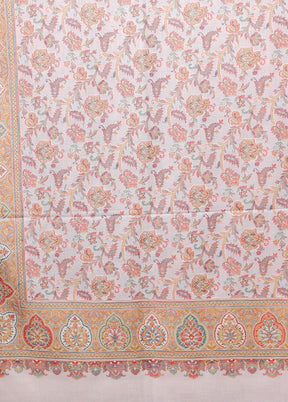 Cream Butta Work With Zari Woven Border Shawl