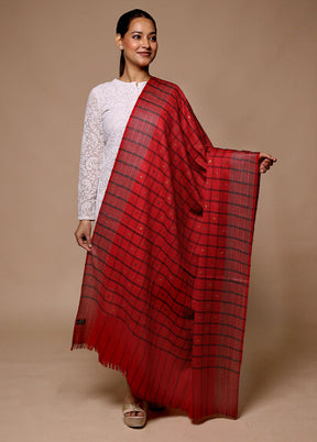 Red Butta Work With Zari Woven Border Shawl