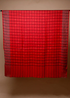 Red Butta Work With Zari Woven Border Shawl