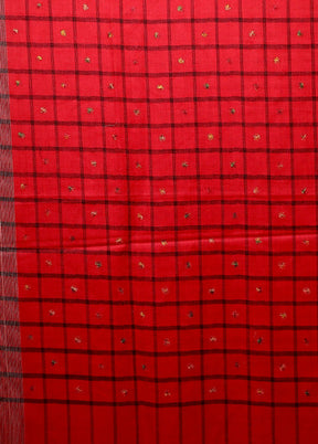 Red Butta Work With Zari Woven Border Shawl