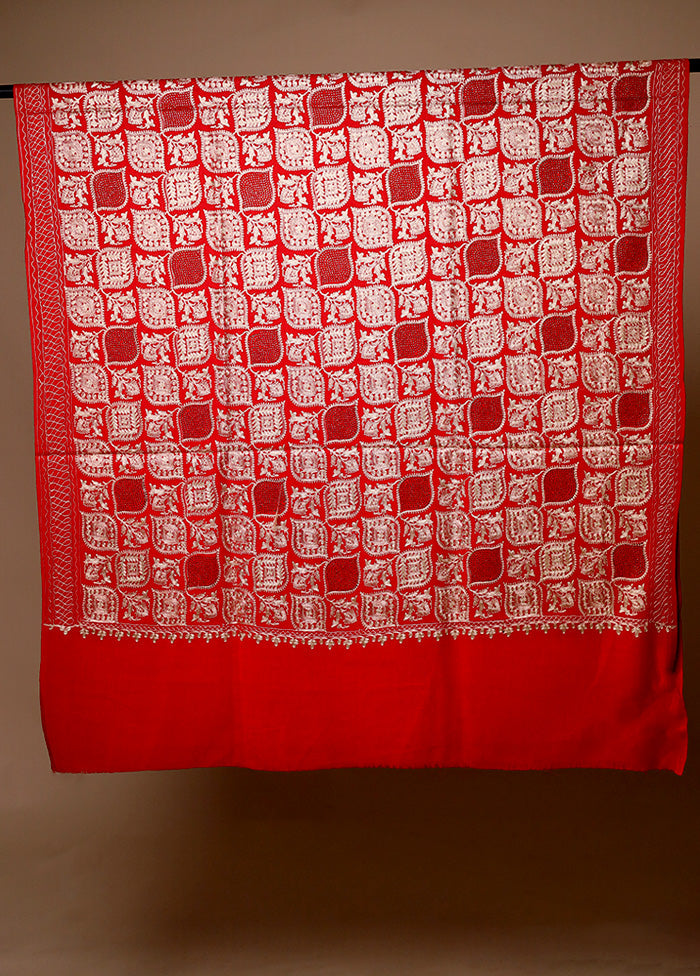 Red Butta Work With Zari Woven Border Shawl