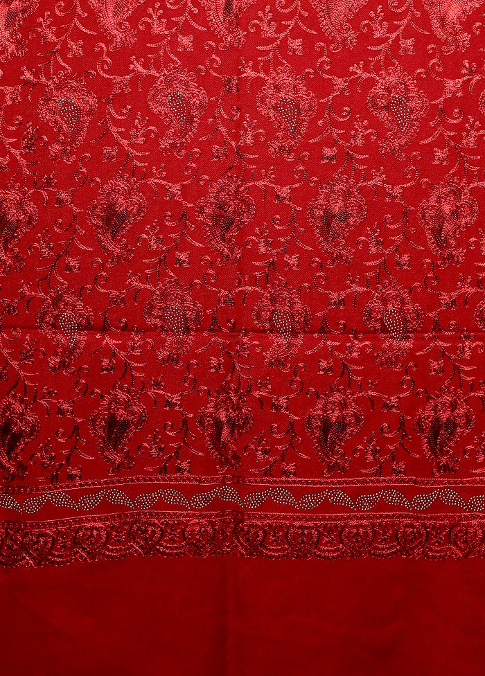 Red Butta Work With Zari Woven Border Shawl