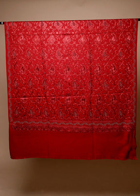 Red Butta Work With Zari Woven Border Shawl